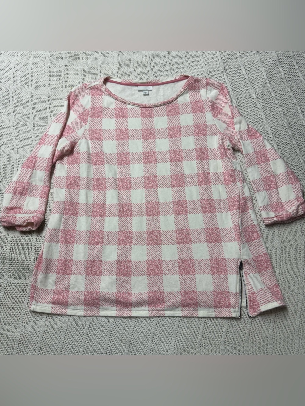 J. Jill Pink & White Check Knit Top